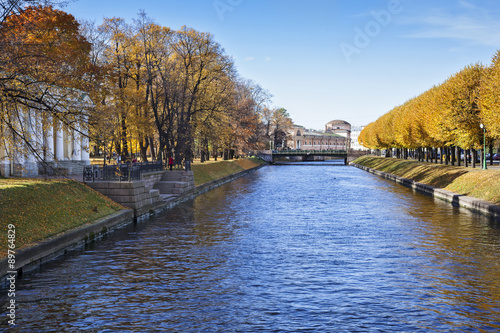 View of Moyka river and Mikhailovsky garden. Saint-Petersburg. Russia