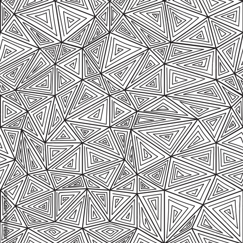 Vector low poly zentangle seamless pattern. Abstract low poly graphic repeat pattern. Black and white polygonal seamless hand-drawn background.