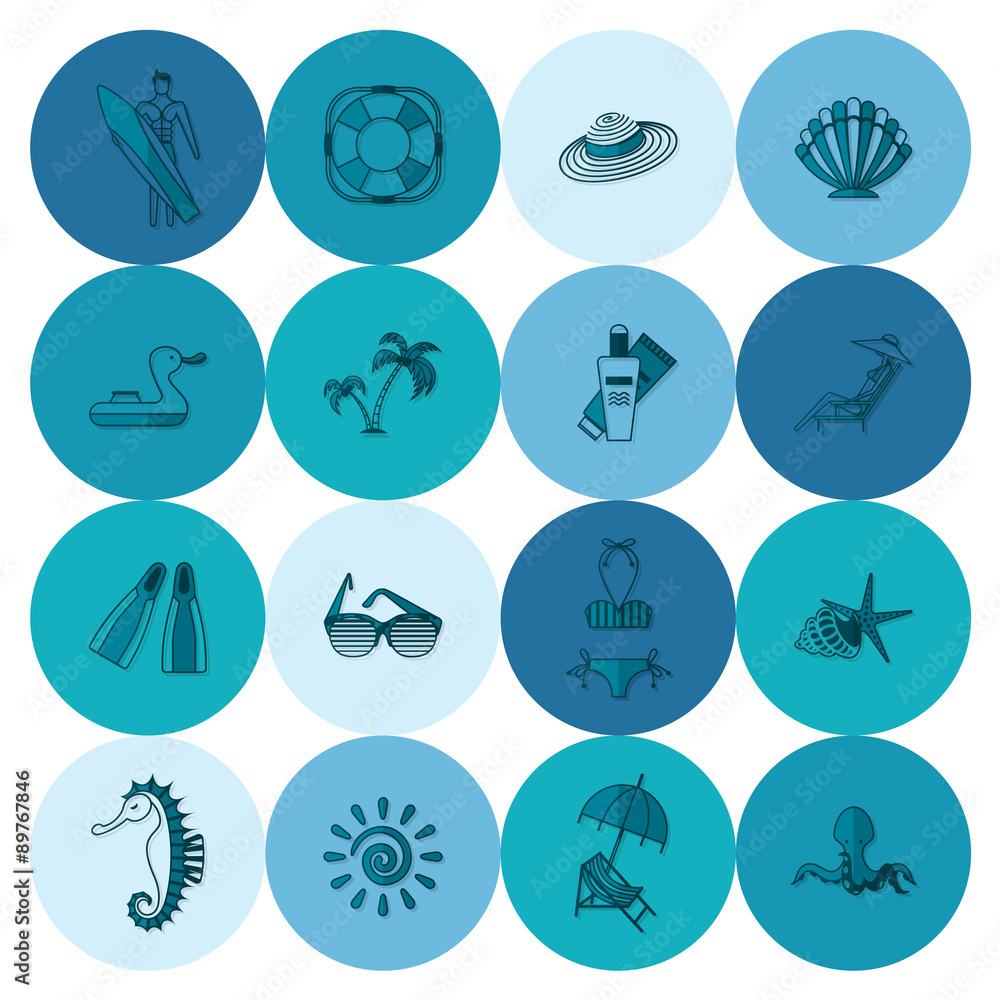 Summer and Beach Simple Flat Icons Summer and Beach Simple Flat Icons