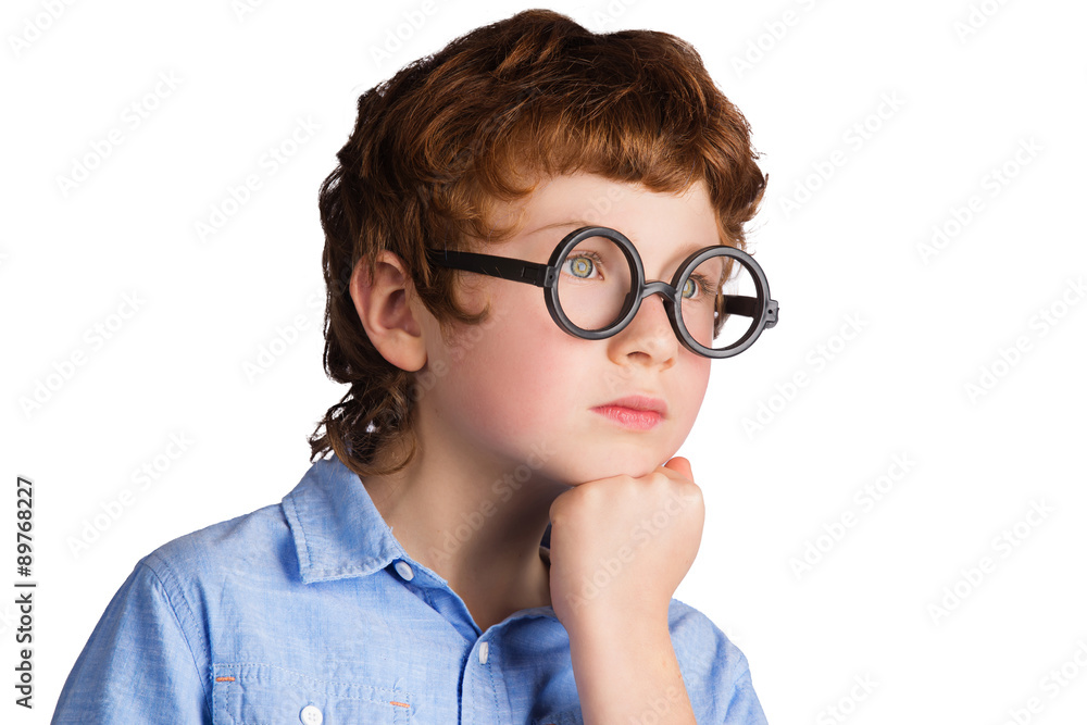 Portrait of handsome thoughtful boy in round glasses. Isolated Portrait of handsome thoughtful boy in round glasses. Isolated