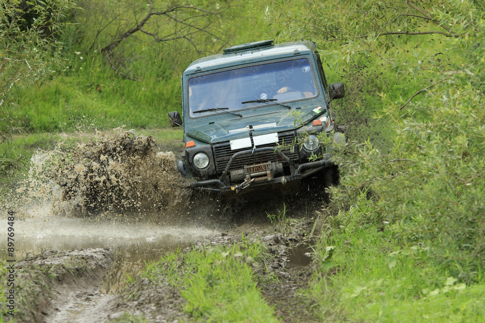 For-wheel drive crosses the river For-wheel drive crosses the river