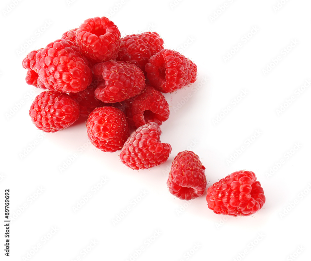 Red sweet raspberries isolated on white Red sweet raspberries isolated on white