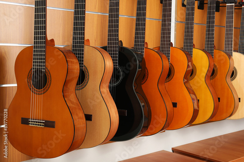 Guitars in music store