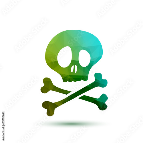 Colorful mosaic faceted skull icon isolated.