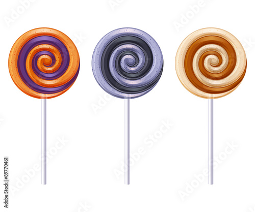 Colorful halloween party spiral candies set.