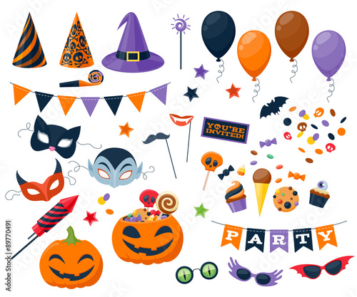 Halloween party colorful icons set vector illustration.