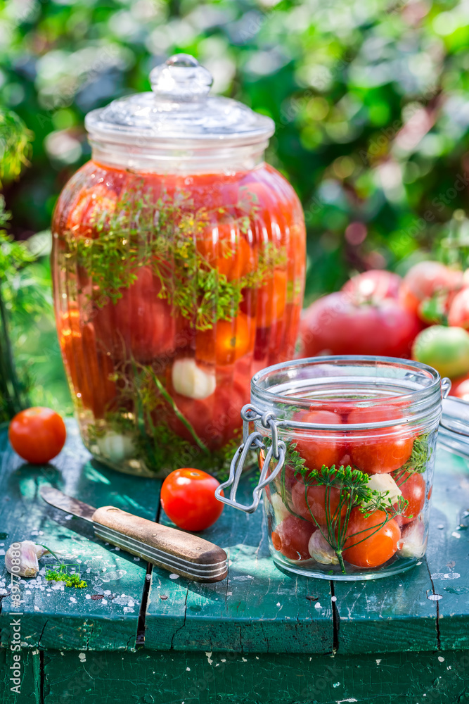 Preparation for pickled tomatoes in the jar Preparation for pickled tomatoes in the jar