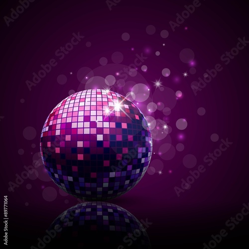 Vector Illustration of a Purple Party Background with Disco Ball