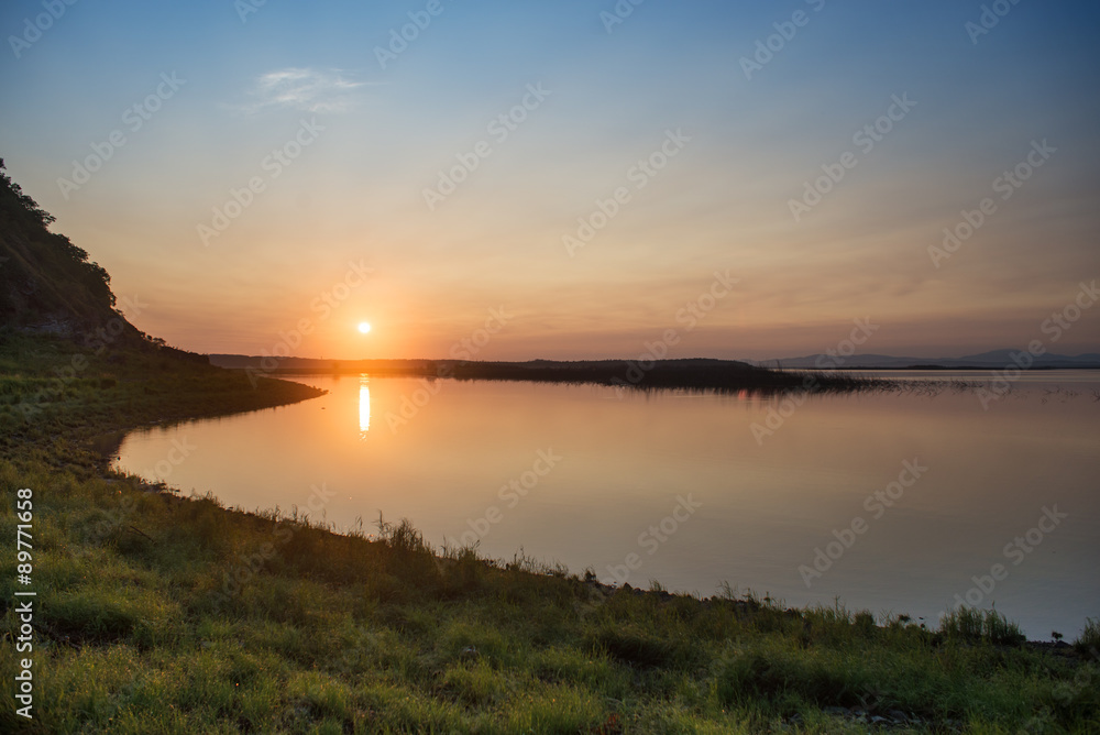 A beautiful sunrise on the lake Hummi, the Russian Far East.
