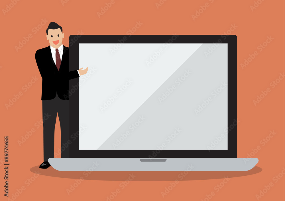 Businessman pointing to the screen of a laptop Businessman pointing to the screen of a laptop