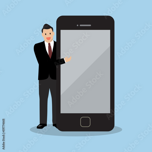 Businessman pointing to the screen of a smartphone