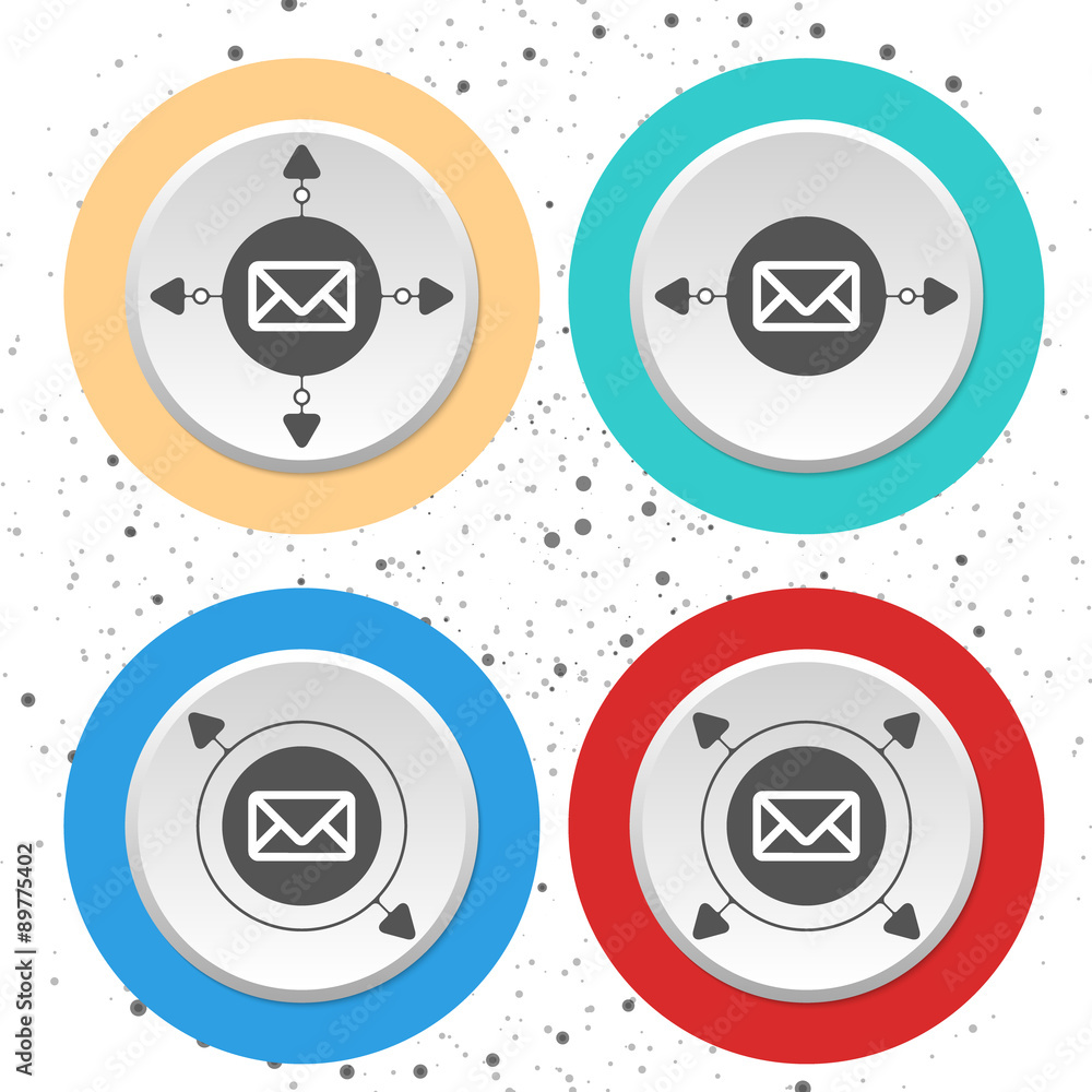 Four circular abstract colored icons and envelope Four circular abstract colored icons and envelope