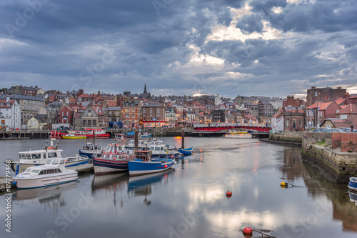 Looking across the marina in the town of Whitby in North Yorkshire