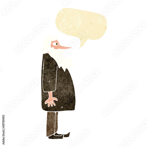 cartoon bearded old man with speech bubble