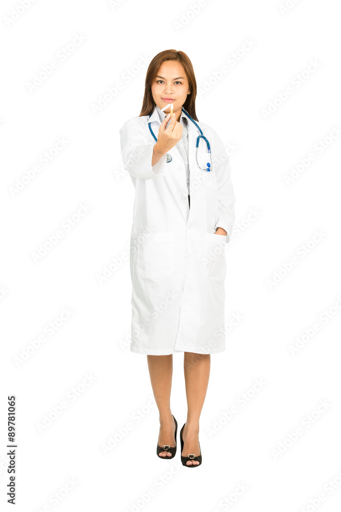 Asian Female Physician Smiling Quitting Smoking Asian Female Physician Smiling Quitting Smoking