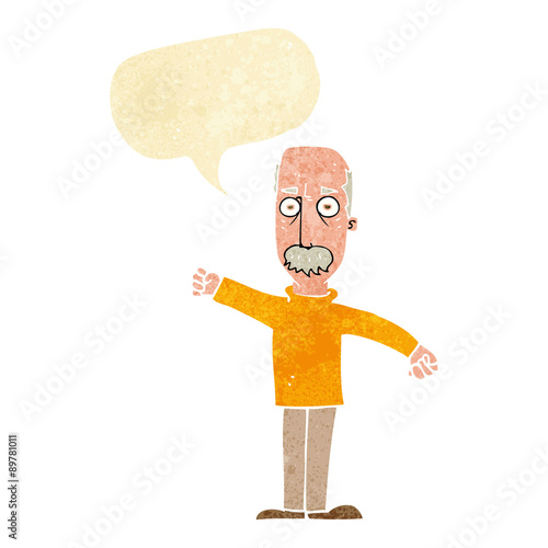 cartoon angry old man with speech bubble
