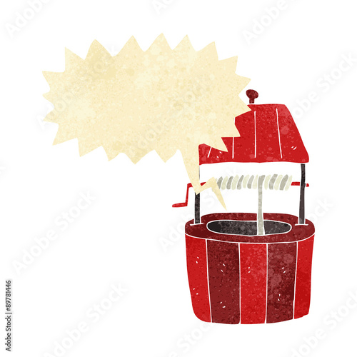 cartoon wishing well with speech bubble
