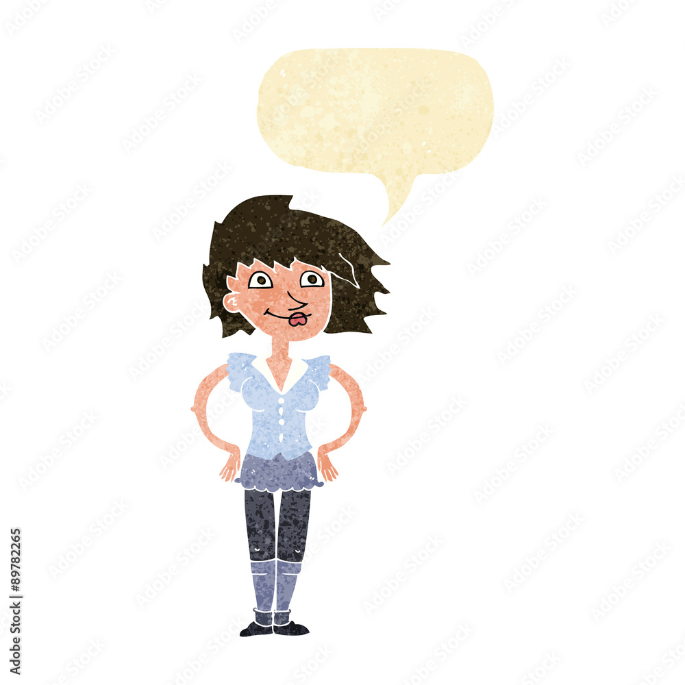 cartoon woman with hands on hips with speech bubble cartoon woman with hands on hips with speech bubble