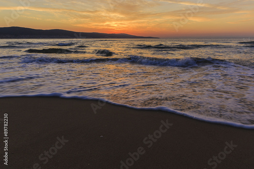 Sunrise on the coast of Sunny Beach in Bulgaria