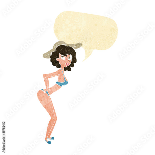 cartoon pin-up beach girl with speech bubble photo