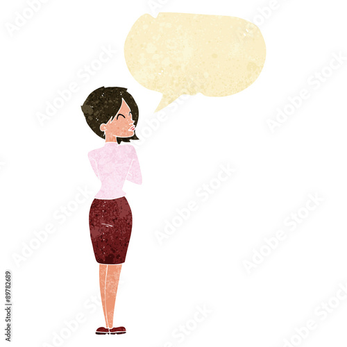 cartoon businesswoman ignoring with speech bubble