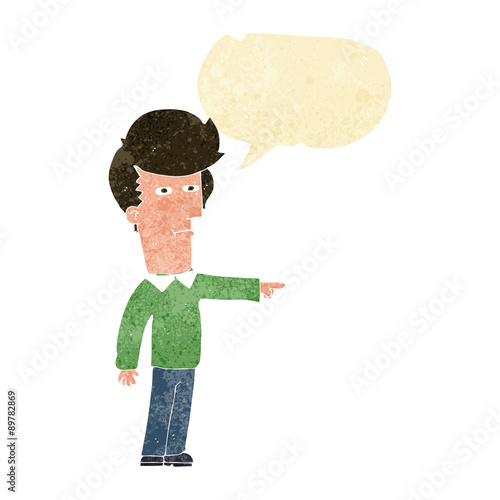 cartoon man blaming with speech bubble
