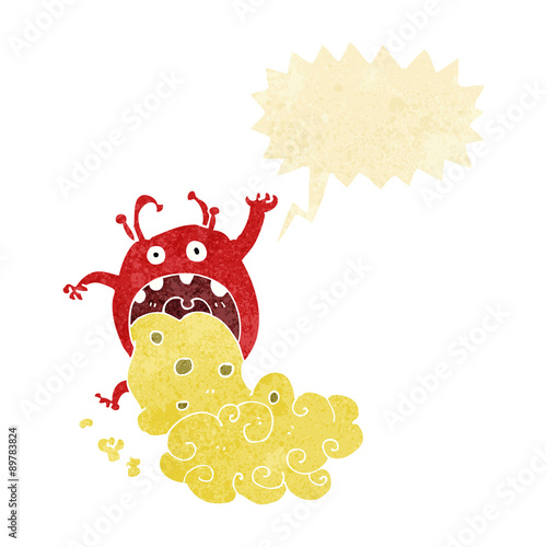 cartoon gross monster being sick with speech bubble