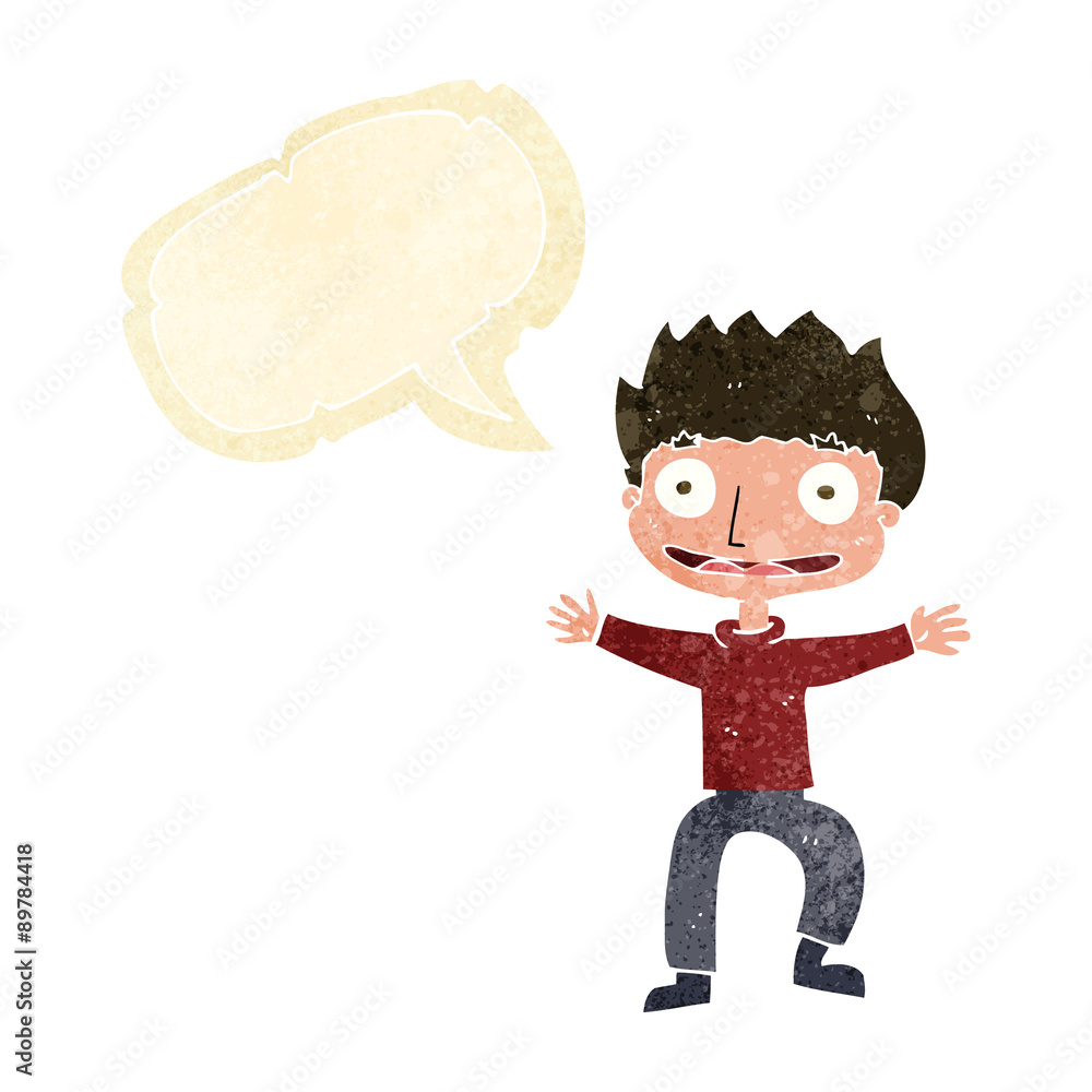 cartoon grinning boy with speech bubble cartoon grinning boy with speech bubble