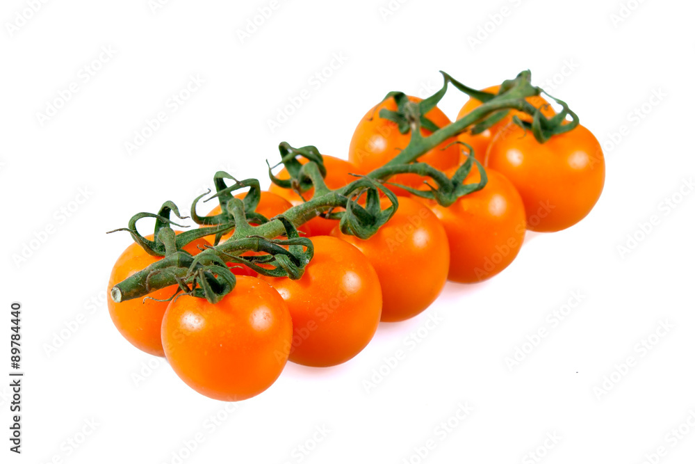 Fresh Yellow Baby plum tomatoes, on branch. isolated on white background. Fresh Yellow Baby plum tomatoes, on branch. isolated on white background.