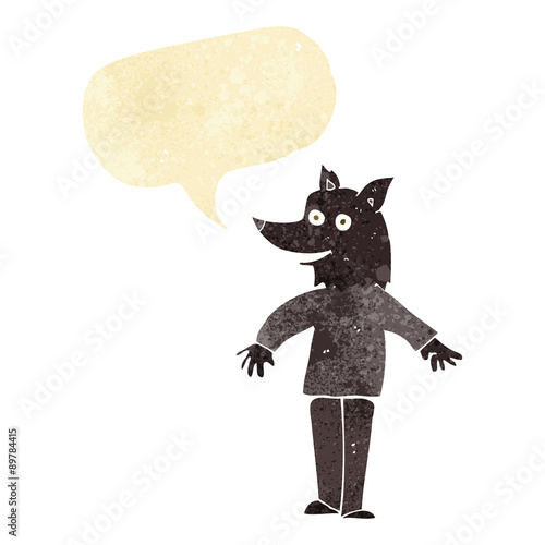 cartoon happy werewolf with speech bubble