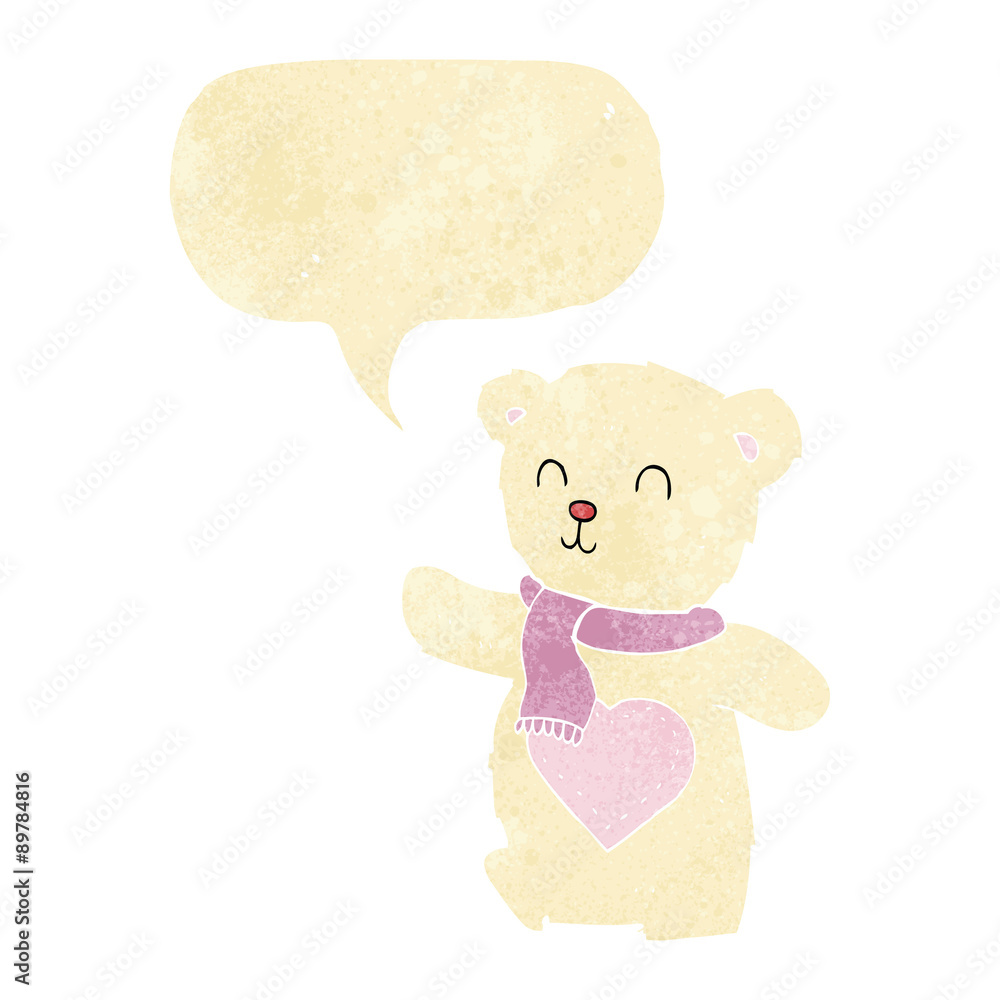 cartoon white teddy bear with love heart with speech bubble cartoon white teddy bear with love heart with speech bubble