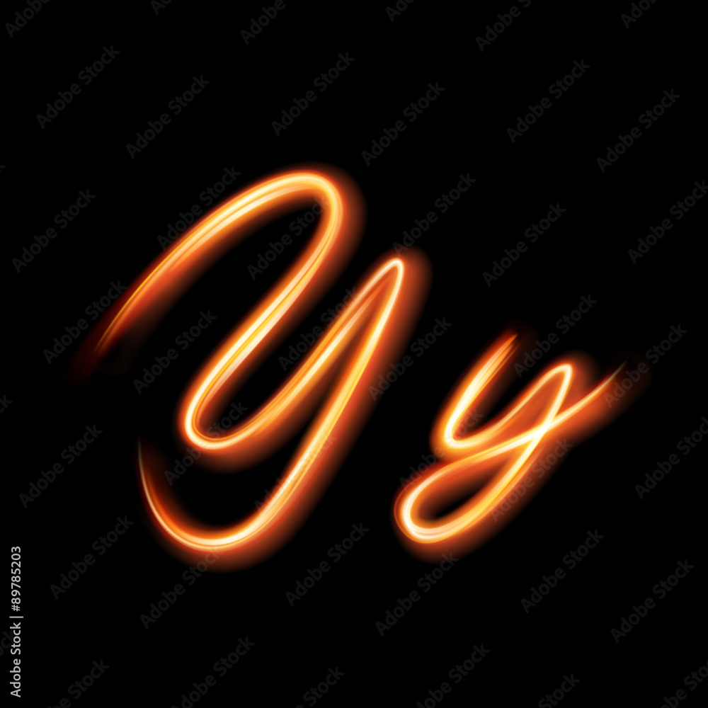 Glowing light letter Y. Hand lighting painting Glowing light letter Y. Hand lighting painting