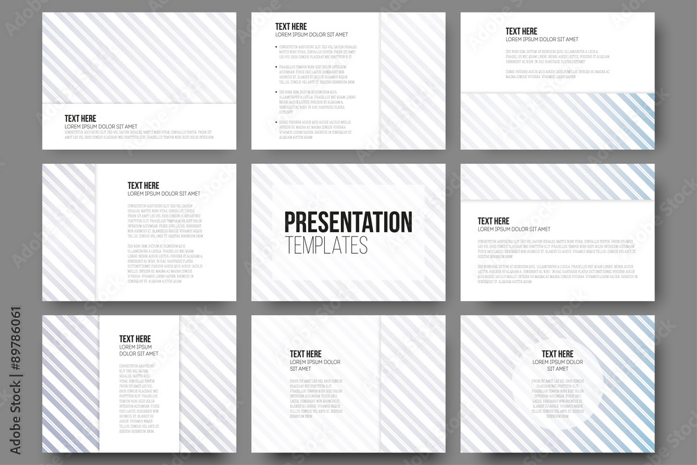 Set of 9 templates for presentation slides. Diagonal lines Set of 9 templates for presentation slides. Diagonal lines