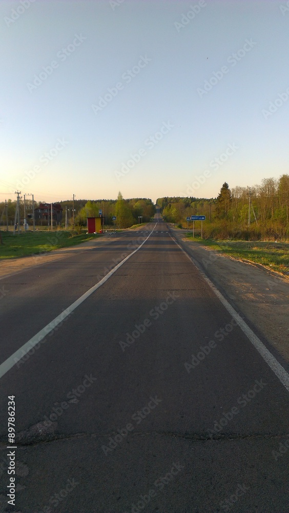 Empty road in spring evening