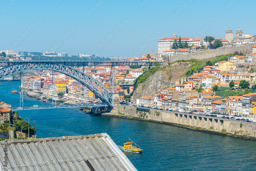 Porto historic city centre with Ponte Luis I Bridge over Douro river (Portugal)