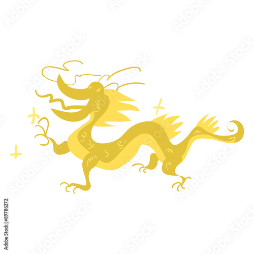 Funny flat cartoon vector Chinese golden dragon.