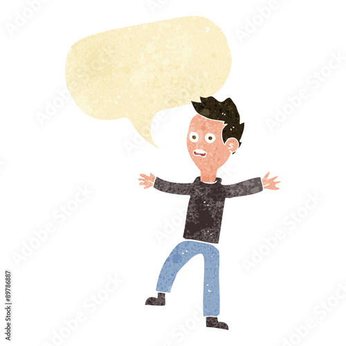 cartoon startled boy with speech bubble