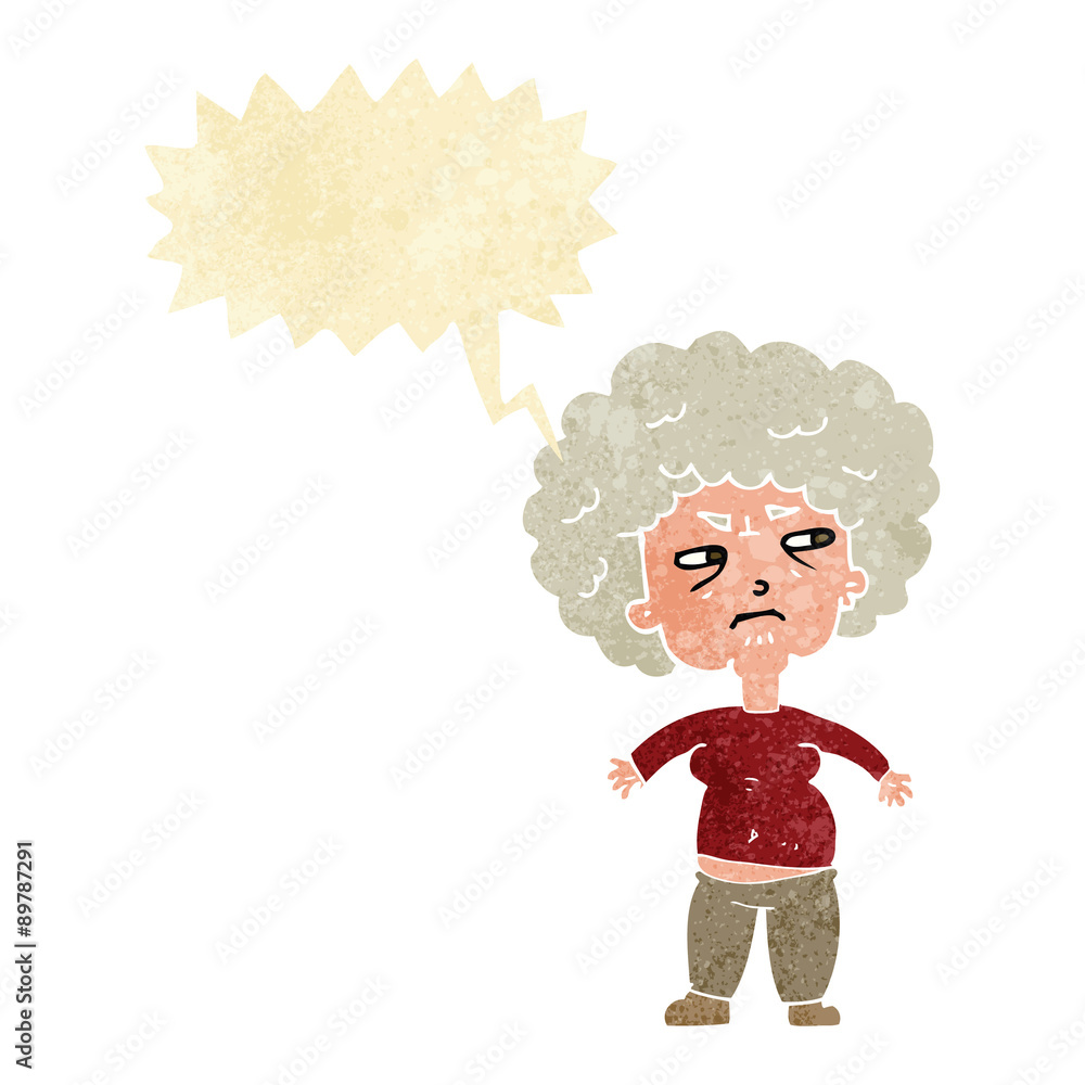 cartoon annoyed old woman with speech bubble cartoon annoyed old woman with speech bubble