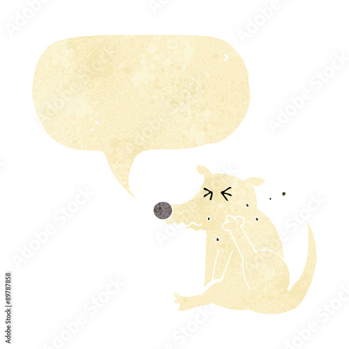 cartoon dog scratching with speech bubble