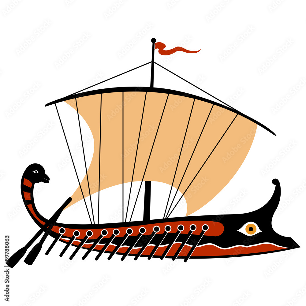 Naklejka premium Ancient Greek trireme. Vector illustration