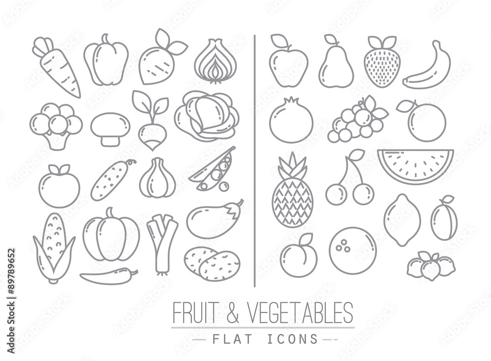 Flat Fruits Vegetables Icons