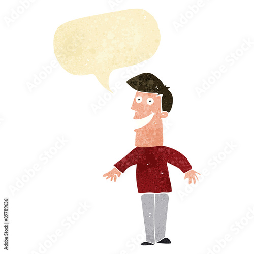 cartoon grinning man with speech bubble