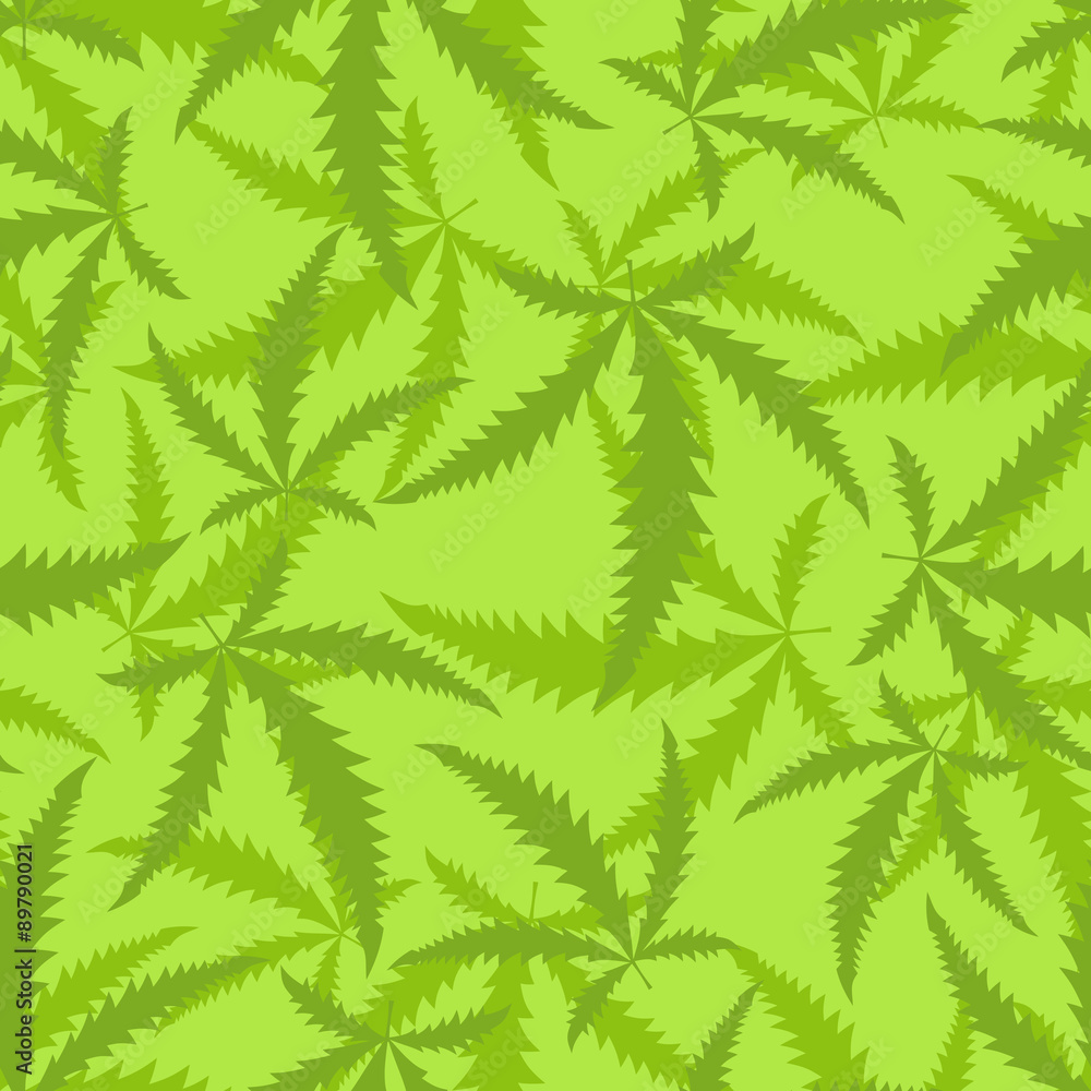 Marijuana is a seamless pattern. Background of narcotic plant.