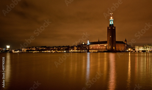 Canvas Print Scenic night view of the City Hall in the Old Town in Stockholm, Sweden