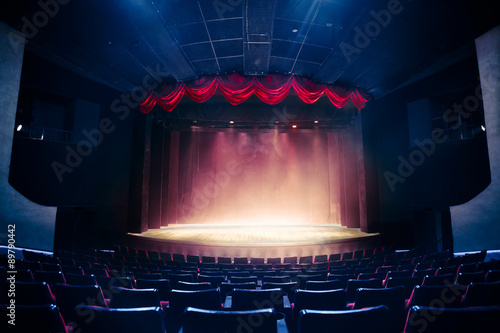 Theater curtain with dramatic lighting photo