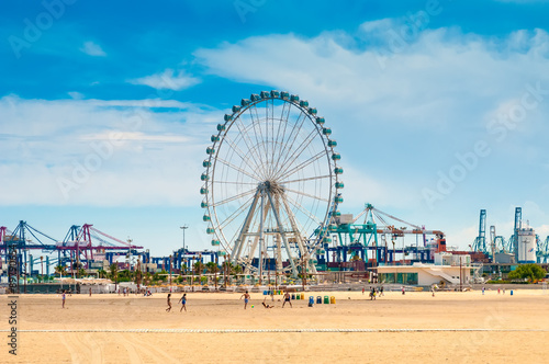 Beach Las Arenas and Ferris Wheel in Valencia, Spain © unclepodger