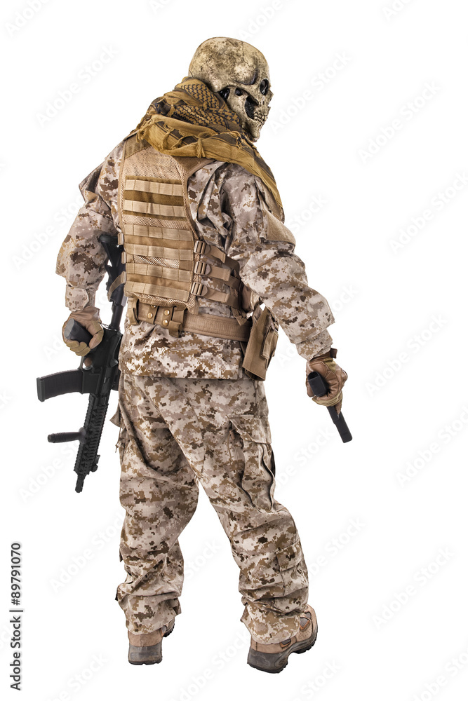 Unrecognizable criminal with handgun and rifle Unrecognizable criminal with handgun and rifle