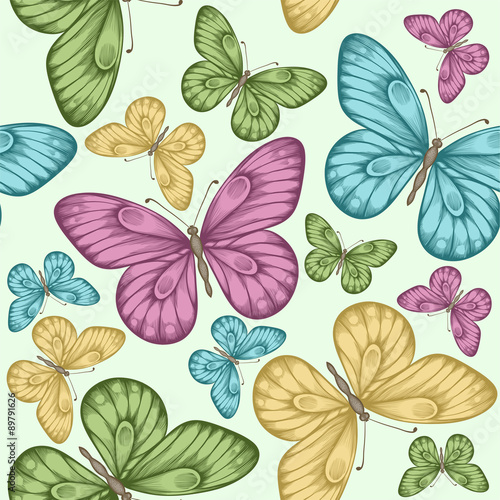 Beautiful seamless with colorful butterflies