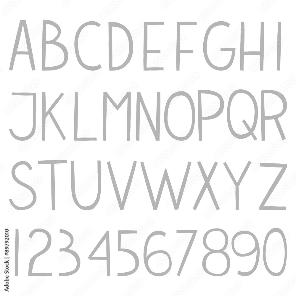Full hand drawn vector alphabet with numbers. Full hand drawn vector alphabet with numbers.