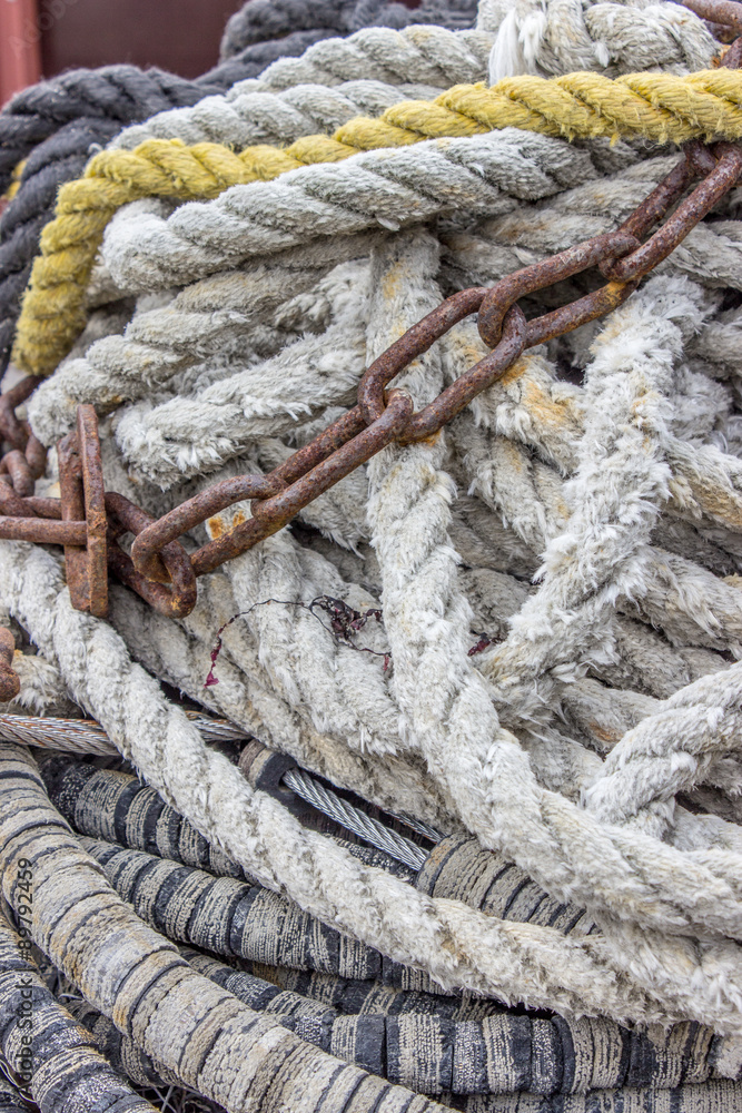 ships ropes / several ship ropes and metal chain